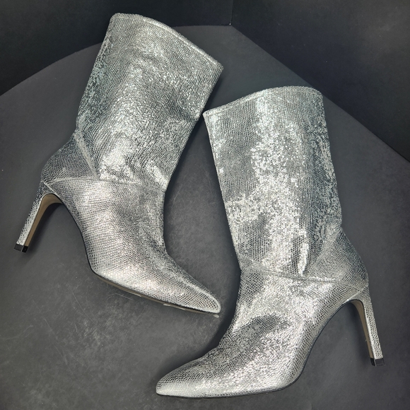 All Saints Heeled Boots 8 silver leather Orlana stiletto...